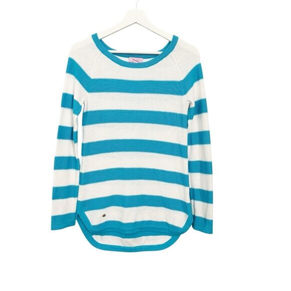 Lilly Pulitzer Paige Blue White Striped Knit Tunic Sweater - Picture 2 of 8